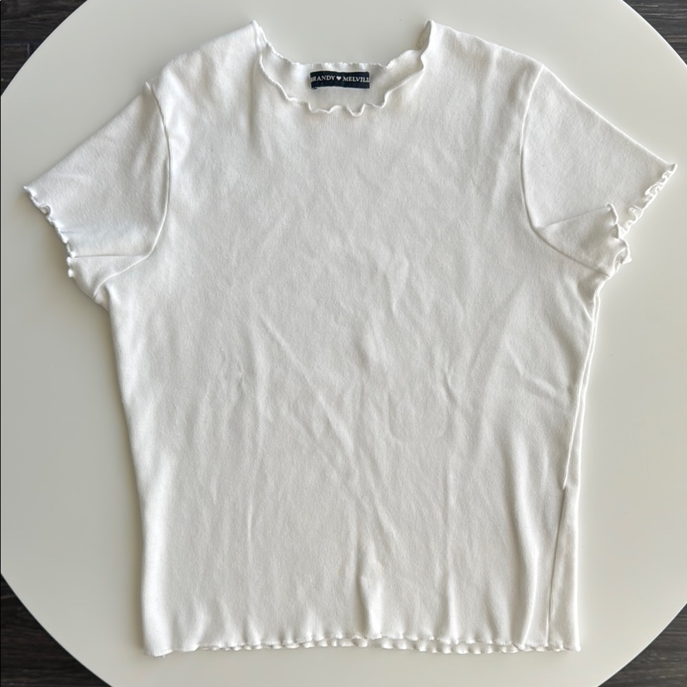 Brandy Melville White Ribbed Fitted Short Sleeve Tee